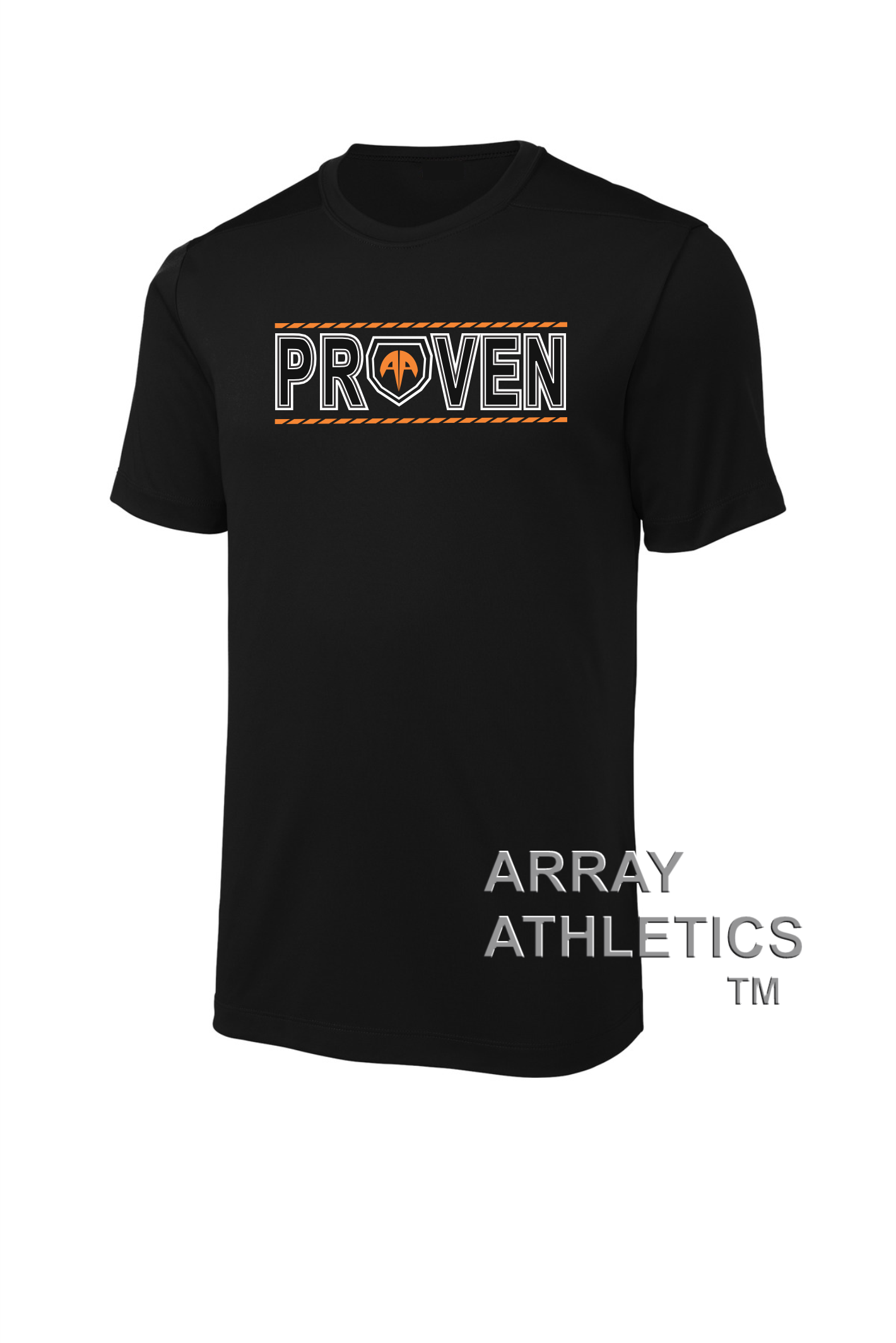 The "PROVEN WAY" ORANGE; UPF 50 Performance Tee, Black: MENS